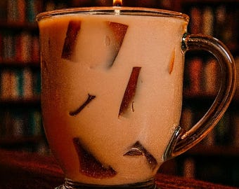 Iced Coffee Candle: 16oz Soy Wax, Reusable Glass Cup