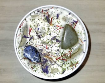 SAGITTARIUS ZODIAC CANDLE with Labradorite and Sodalite crystals,  Tea Tree and Jasmine Scented