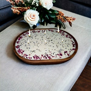Dough Bowl Candle, LARGE 3+ lb, 38.5 oz soy wax candle with dried flower decoration, Reusable Wooden Bowl, Choose Scent