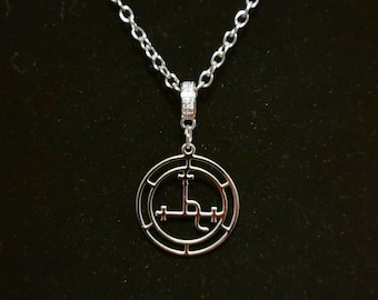 Lilith Sigil Necklace with Cubic Zirconia Dangle Hanger Bead. Chain options. 18- 30 inch chain options. Extra light weight necklace