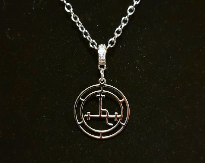 Lilith Sigil Necklace with Cubic Zirconia Dangle Hanger Bead. Chain options. 18- 30 inch chain options. Extra light weight necklace