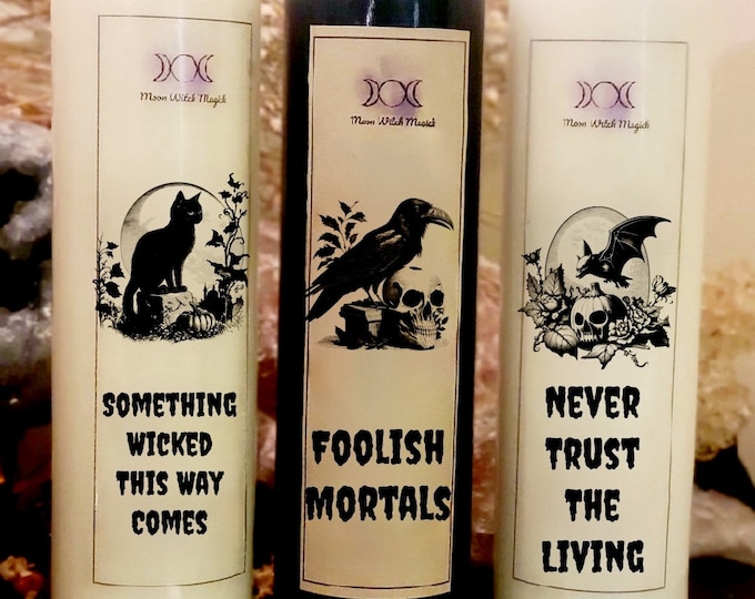Halloween Themed Candles, Autumn Scented, Victorian Vintage Style Halloween Image 16 oz Tall Candles, Customizable Text, See Item Details