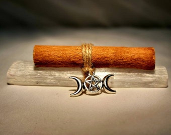 Home Protection Ward: Selenite Cinnamon Wand with Charm
