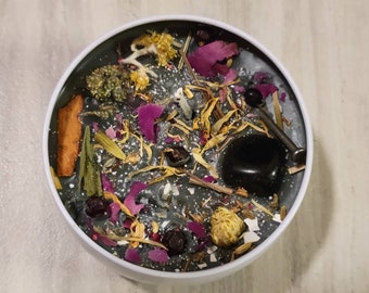 Protection Candle with Obsidian and Iron, Grapefruit and Dragons Blood scented