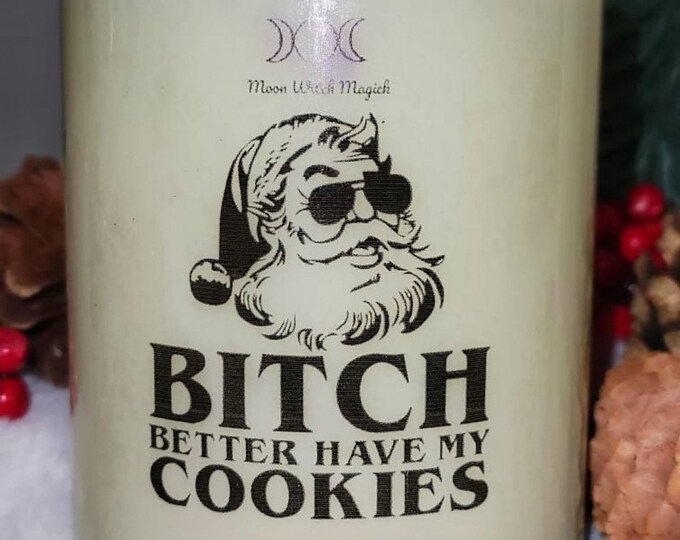 Christmas CANDLE, Bitch Better Have My Cookies, 12 oz soy wax Gingerbread Scented Candle With Lid and Clear Quartz Crystal