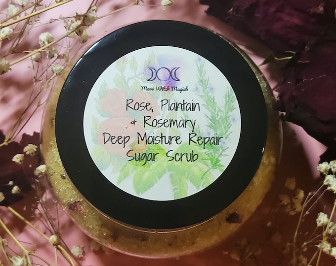 Organic Sugar Scrub, Natural Rose Scent, Deep Moisture, Infused with Plantain & Rosemary Oils, Emulsified Sugar, Natural Exfoliating Large