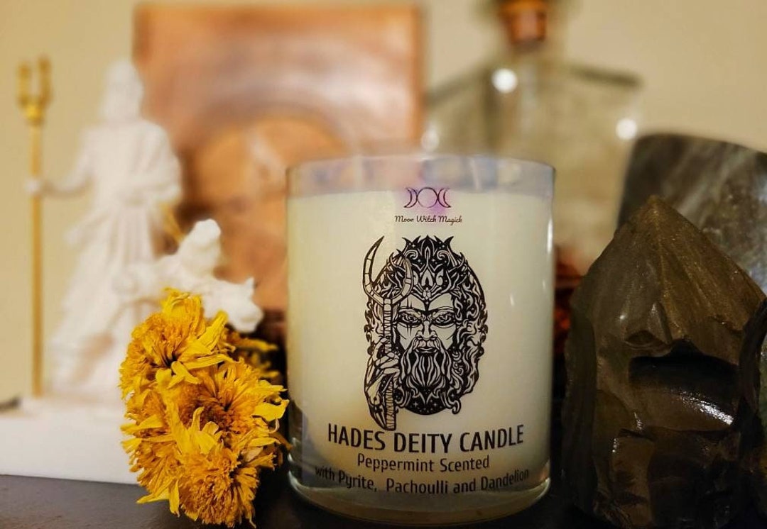 HADES CANDLE, Hades Deity Offering Candle With Pyrite Crystal, Cyprus