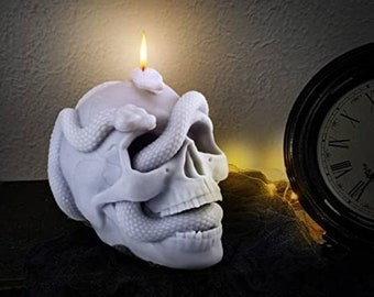 Skull with Snakes Candle: Soy Beeswax Halloween Decor