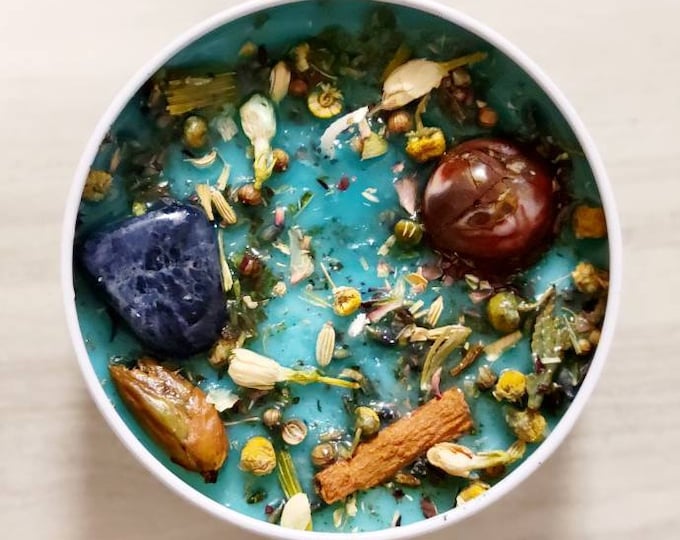 Healing Intention Candle with Mookaite and Sodalite, Lemon, Champhor and Eucalyptus scented Spell candles
