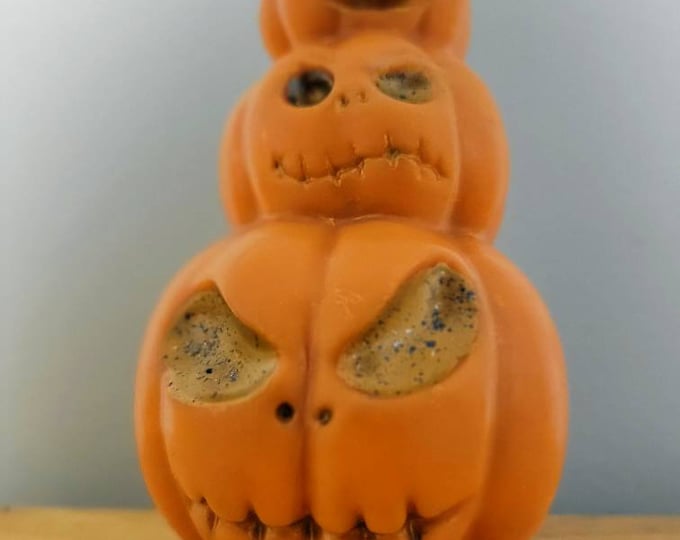 HALLOWEEN Stacked Carved Pumpkins Candle decor, scary decor, Halloween collection, Fall decor, Halloween.