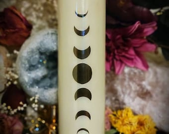 Moon Phase Candle, 100 hour Burn time, 7 day candle, crystal on bottom, choose scent and crystal, Soy wax, cotton wick, 16 oz tall jar