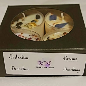 Zestaw świec Tealight Spell: Ochrona, Marzenia, Wróżenie i Wygnanie. Zestaw świec Tealight Intention Variety z instrukcją