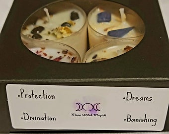 Tealight Spell Candle Pack: Protection,  Dreams, Divination and Banishing. Tealight Intention Candles Variety Pack with Instructions