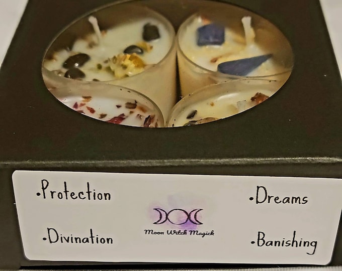 Tealight Spell Candle Pack: Protection,  Dreams, Divination and Banishing. Tealight Intention Candles Variety Pack with Instructions
