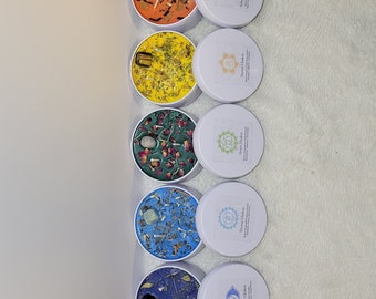 Chakra Candles with Crystals, Herbs and Flowers that help open Chakras, Multiple Scents See item Details