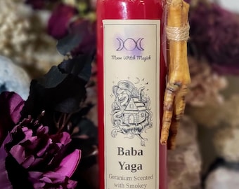 Baba Yaga Offering Candle: Geranium, Patchouli, Sandalwood, Smoky Quartz & Chicken Foot