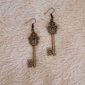 Skeleton Key Earrings, Broom Closet Hecate Earrings, Antique Bronze Finish