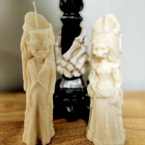 Velas esqueleto de novia y novio, Halloween, Día Samhain de los Muertos, Tema hasta la muerte