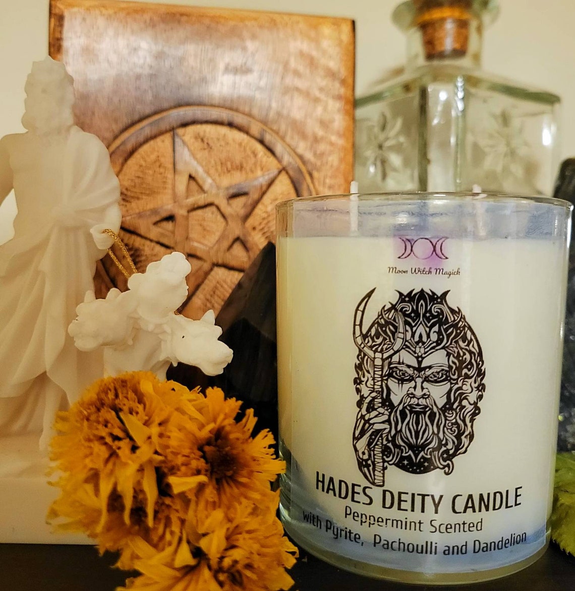 HADES CANDLE Hades Deity Offering Candle With Pyrite Crystal Etsy