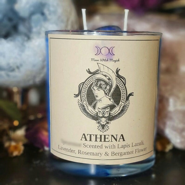 ATHENA/Minerva Invocation Offering CANDLE, orange Cinnamon Scented Goddess Candle, Athena Minerva goddess, Greek Goddess of Wisdom, Owl Char