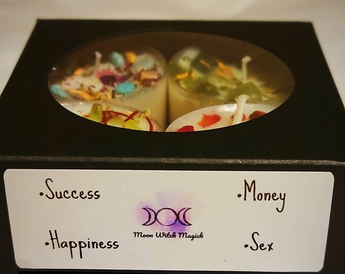 Tealight Spell Candle Pack: Success, Money, Happiness and Sex. Tealight Intention Candles Variety Pack with Instructions