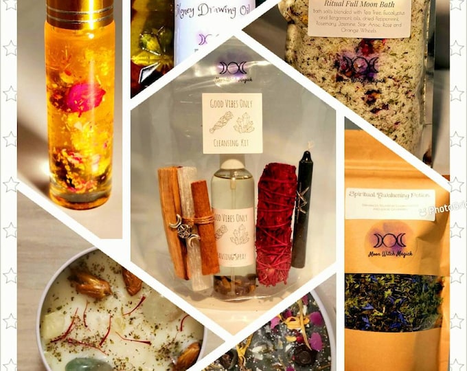 Witch Kit Box Set, Witchy Gifts, Witch Set. Empath Oi, Spell Oil, Spell Candles, Smudge kit, full moon bath & potions, gift ideas