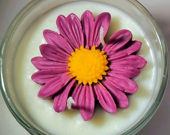 Flower Candle, Custom Colors, 10 oz glass jar candle with Bamboo lid,