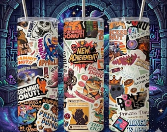 Dungeon Crawler Carl Princess Donut & Mongo Themed Collage Tumbler | 20oz Straight Tumbler with Lid and Straw | DCC | Bookish Tumbler