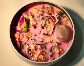 Self Love Spell Candle with Rose Quartz, Apple and Rose Scented