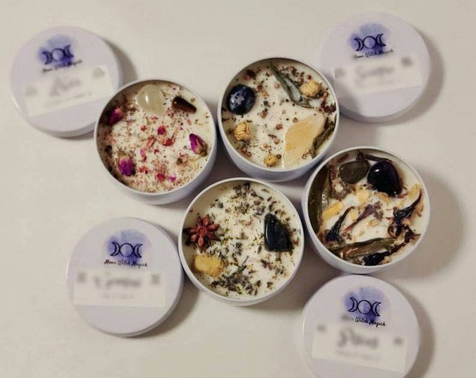 Zodiac Candles with Crystals, Herbs and Flower to Recharge and Restore, Astrology Candles
