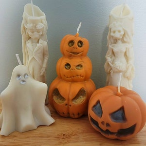 HALLOWEEN COLLECTION pumpkin, ghost, and skeleton candles, scented or unscented, Halloween decor, buy as set or individually