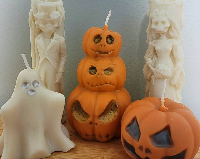 HALLOWEEN COLLECTION pumpkin, ghost, and skeleton candles, scented or unscented, Halloween decor, buy as set or individually