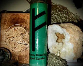 Money Spell Candle, 7 day candle, Crystal on the Bottom, Aventurine crystal, money Drawing spell candle, Witches candle