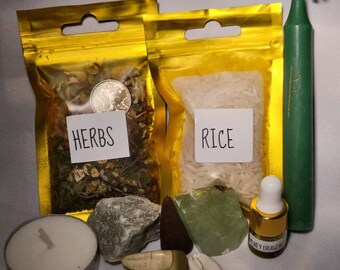 Money Bowl Spell Kit - Money Drawing Spell Blended Herbs - Money Drawing Oil - Love Protection Kit - Handmade Spell Kit, Gift Ideas