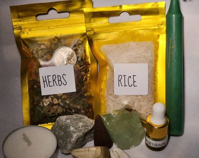 Money Bowl Spell Kit - Money Drawing Spell Blended Herbs - Money Drawing Oil - Love Protection Kit - Handmade Spell Kit, Gift Ideas