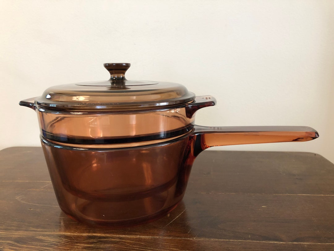 Visions Corning 1.5 Liter Double Boiler Amber Glass W/lid 3 Etsy