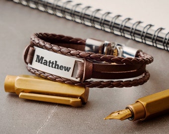 Leather Bracelet Custom Gift for Men | Boyfriend Present | Couple Gift Ideas | Couple Gift Easter |  Fathers Day Present for Men