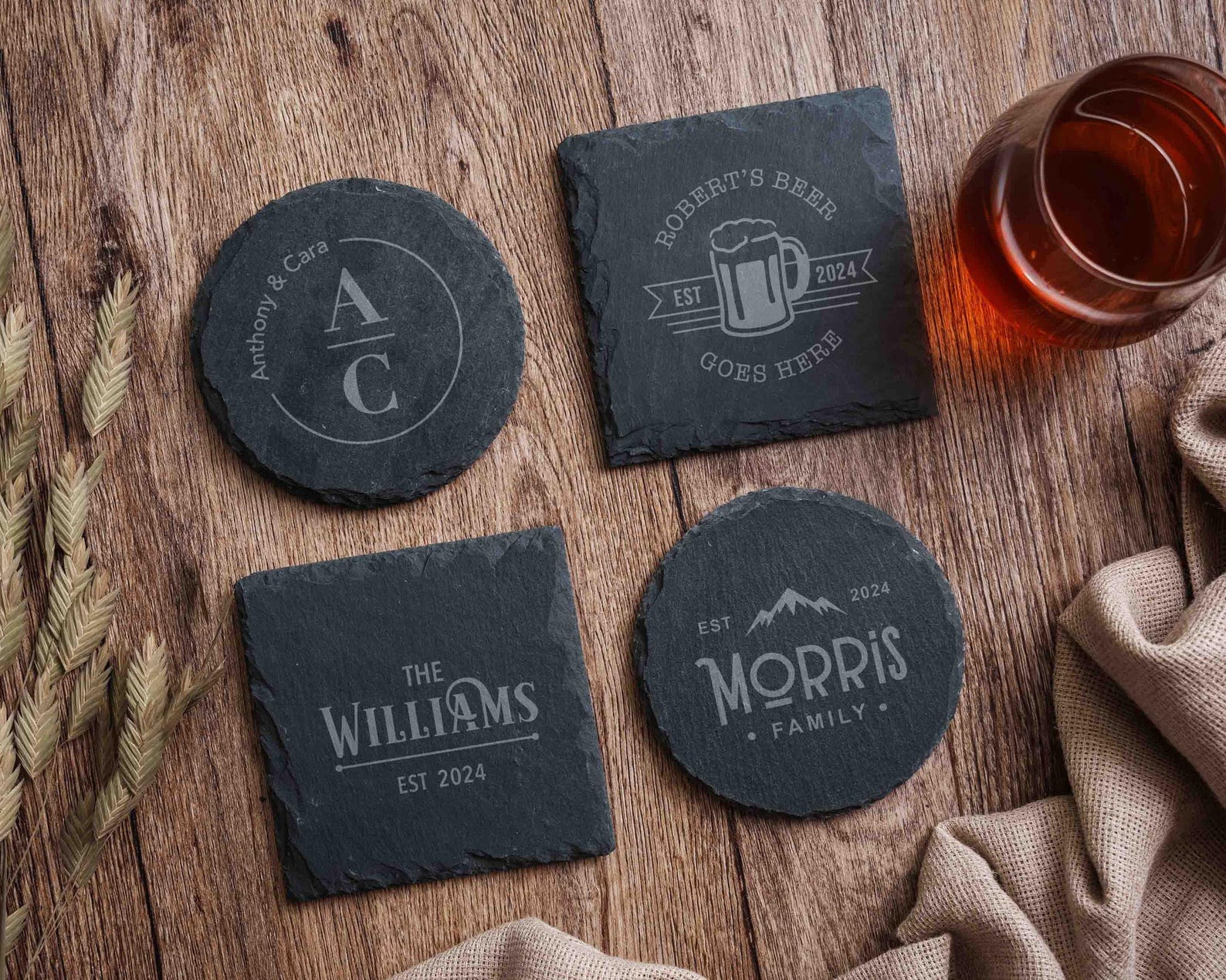 Custom Square Slate Coaster Set of 10