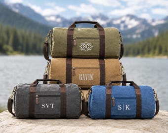 Personalized Canvas Duffle Bag: Embroidered Groomsman Gift, Small Men Travel Bag [N]