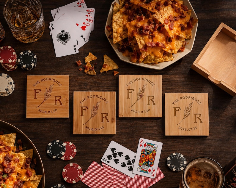 Juego de posavasos de pizarra personalizados, posavasos de piedra, regalo personalizado para él, regalos de inauguración de casa imagen 13