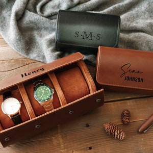 Custom Leather Watch Case Personalized Travel Watch Roll for Husband Engraved Watch Box Fathers Day Gifts Anniversary Gifts for Him image 6