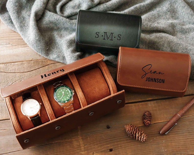 Custom Leather Watch Case Personalized Travel Watch Roll for Husband Engraved Watch Box Fathers Day Gifts Anniversary Gifts for Him image 6