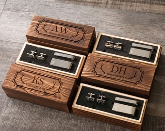 Individuell gravierte Groomsmen Krawattenklammer Manschettenknöpfe Set | Personalisiertes Vatertagsgeschenk | Trauzeugen Vorschlag | Trauzeuge Geschenke | Hochzeits-Geschenke