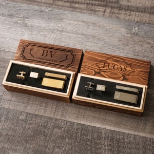 Custom Groomsmen Gift Set | Personalized Laser Engraved CuffLinks Tie Clip Money Clip | Groomsmen Proposal | Boyfriend Gift Fathers Day