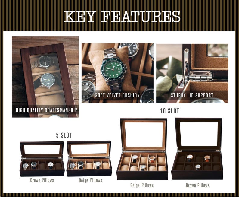 Custom Engraved Watch Box, Gift for Him, Personalized Watch Storage Case [WBX-0102] image 2