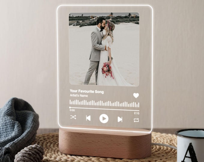 Custom Song Plaque, Photo Light, Gift for Him/Her: Husband, Boyfriend, Newlywed Couple, Dad
