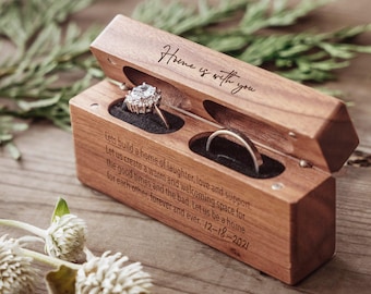 Caixa para 2 Anéis de Noivado, Porta-Alianças, Suporte de Madeira para Anel de Pedido de Casamento, Presente de Aniversário