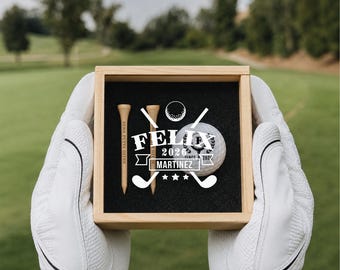Personalized Golf Gift Box Set, Custom Golf Ball & Wooden Tees,  Golf Accessories, Groomsman Proposal Gift for Him, Dad Golfer Gift [N]