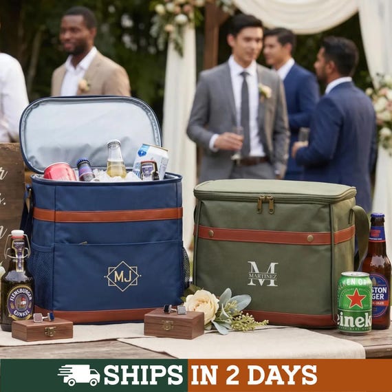 Personalized Groomsmen Cooler Bag, Best Dad Gift, Custom Monogram Beer Carrier, Bachelor Party Gift, Groomsmen Bags