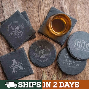 Custom Slate Coaster Set, Stone Coasters, Personalized Gift for Him, Housewarming Gifts